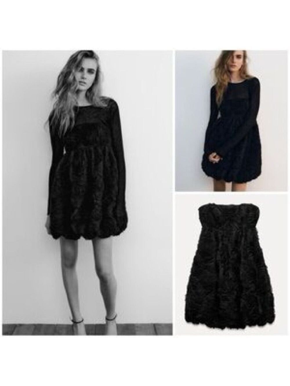 Zara black structured floral mini dress size XL Bloggers fav